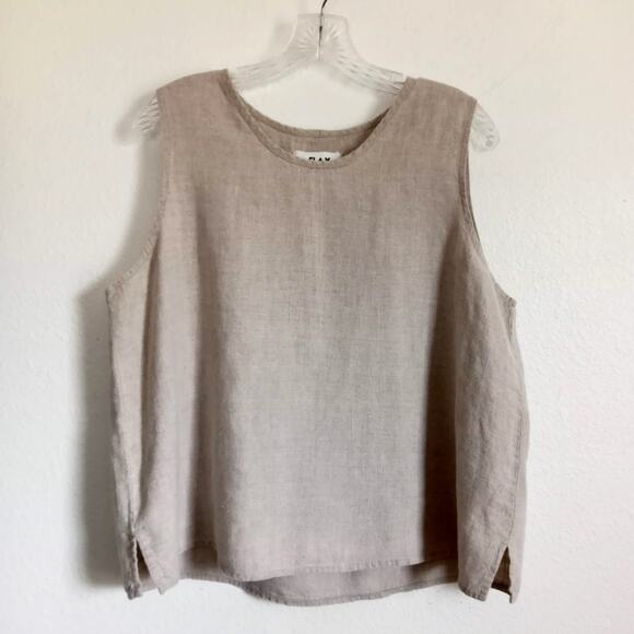Vintage FLAX Tan 100% Linen Tank Top Sleeveless SZ M Jeanne Engelhart Scoop Neck - Picture 1 of 4
